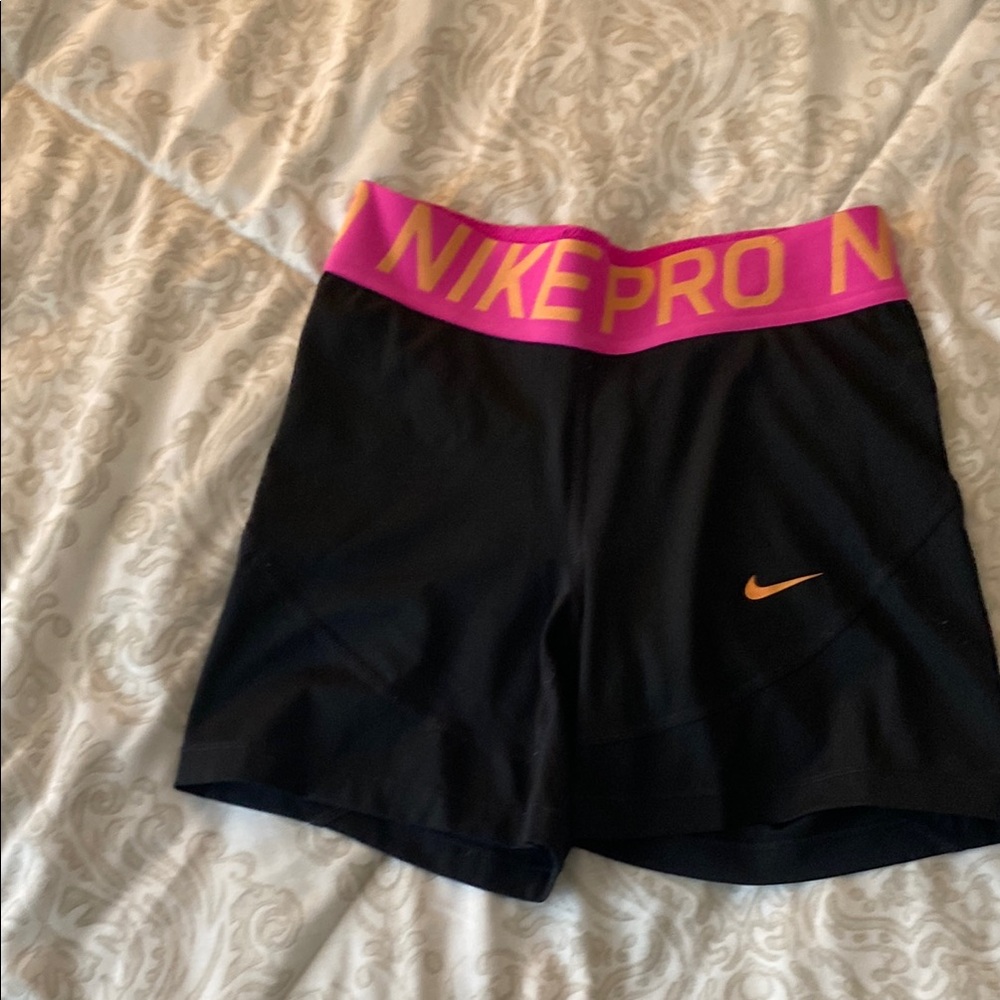 Nike Pro Black Shorts with Pink and Orange Accents